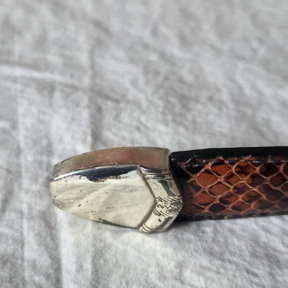 Brighton brown leather reptile textured belt silverplated hardware 40488 - Picture 5 of 6